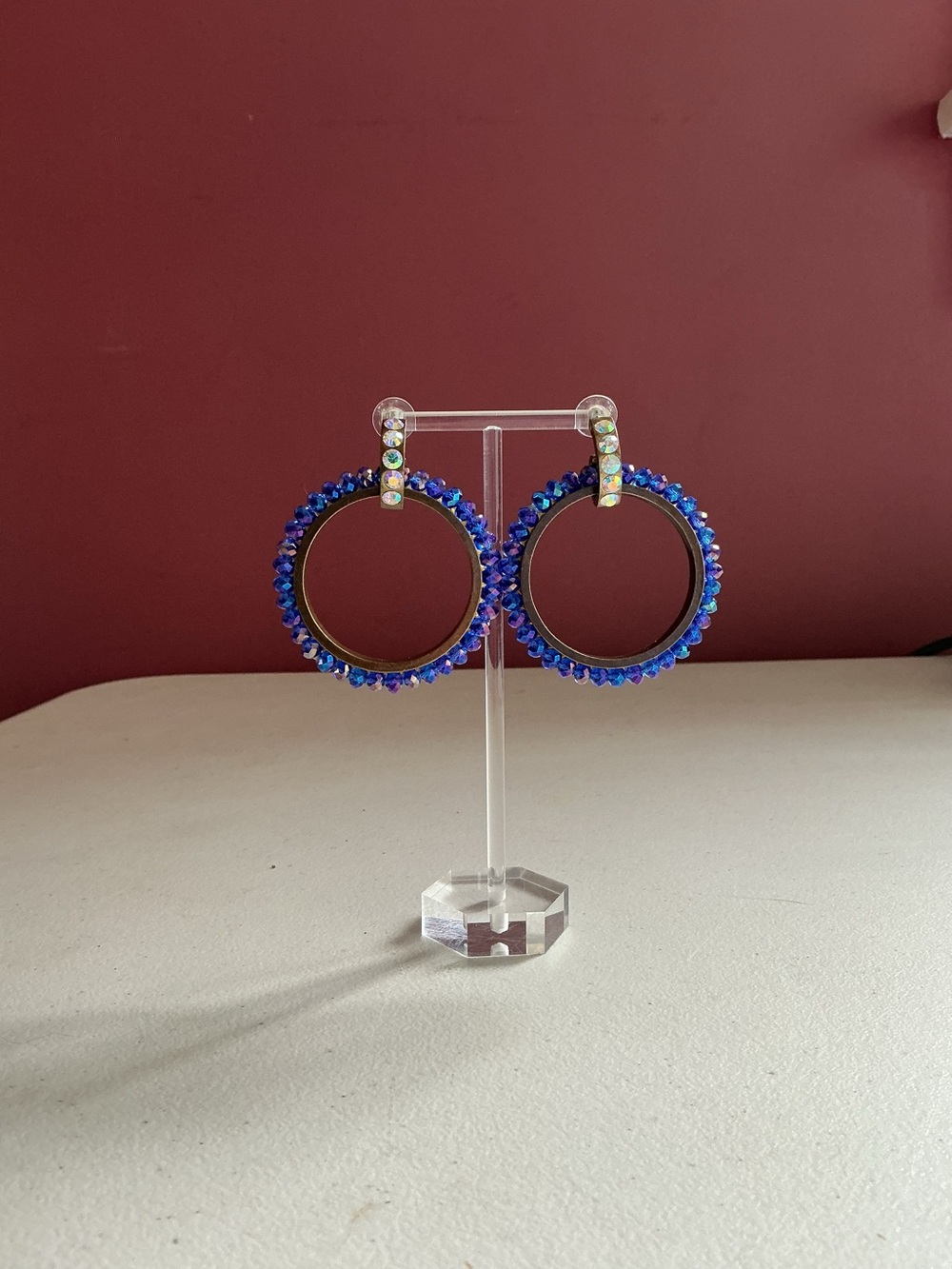 Blue Beaded Hoop Earrings